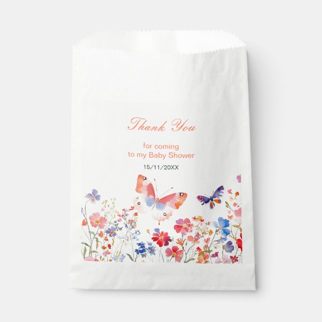 Floral Summer Butterfly Baby Shower Favour Bags (Front)