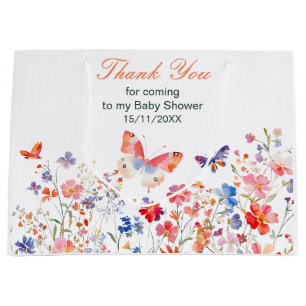 Floral Summer Butterfly Baby Shower Large Gift Bag