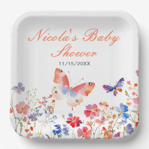 Floral Summer Butterfly Baby Shower Paper Plate
