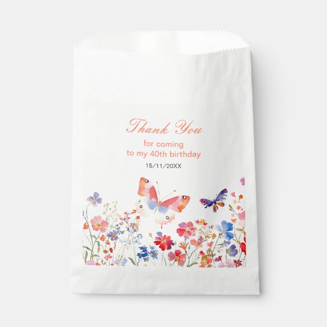 Floral Summer Butterfly Birthday Favour Bags (Front)