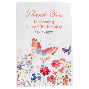 Floral Summer Butterfly Birthday Medium Gift Bag