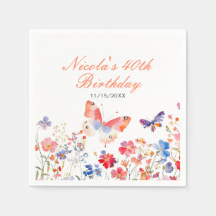 Floral Summer Butterfly Birthday Napkin