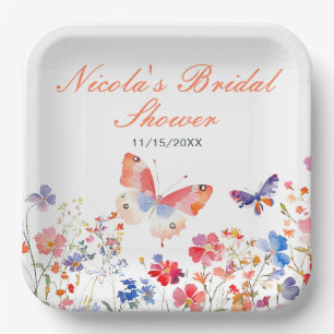 Floral Summer Butterfly Bridal Shower Paper Plate