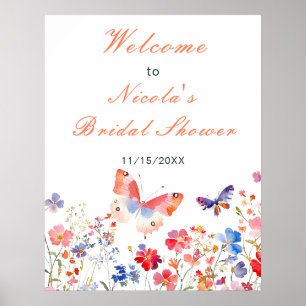 Floral Summer Butterfly Bridal Shower Welcome Poster