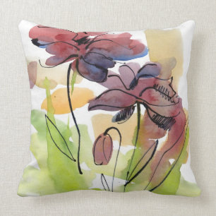 Floral summer design with hand-painted abstract 2 cushion