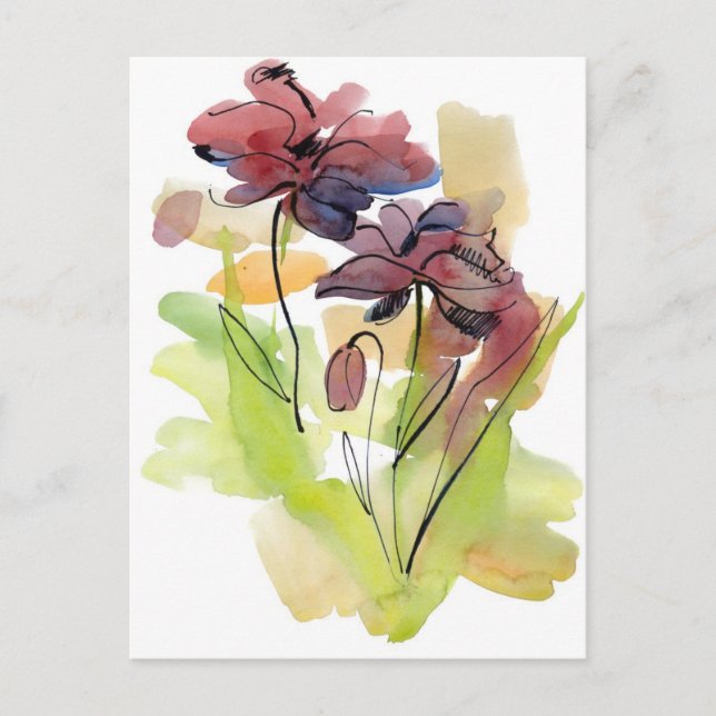 Floral summer design with hand-painted abstract 2 postcard (Front)