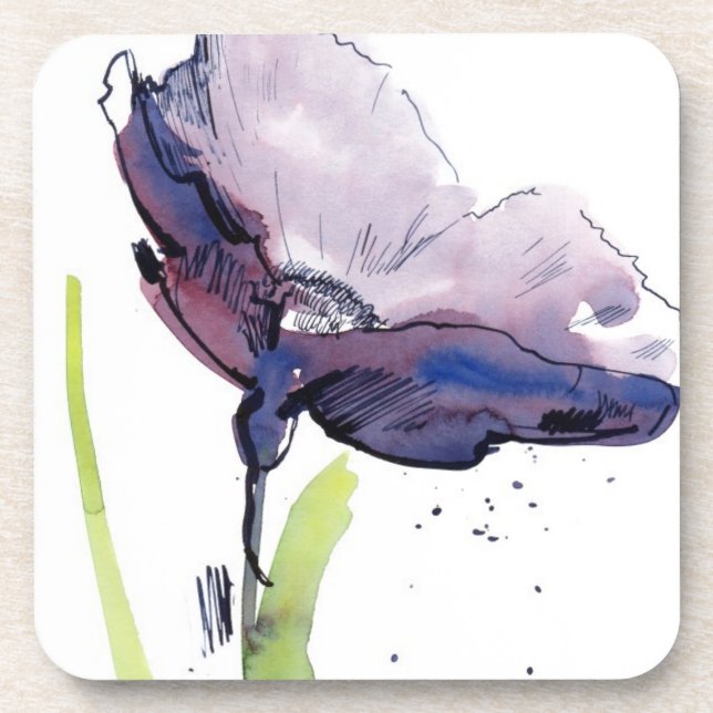 Floral summer design with hand-painted abstract coaster (Front)