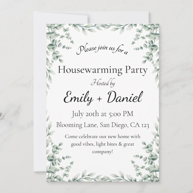 Floral summer house warming party invitation (Front)