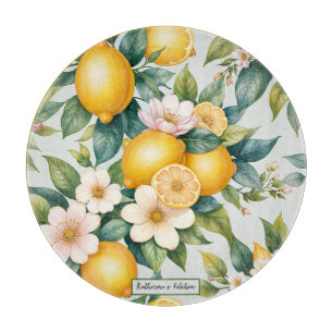 Floral Summer lemon citrus personalised name Cutting Board