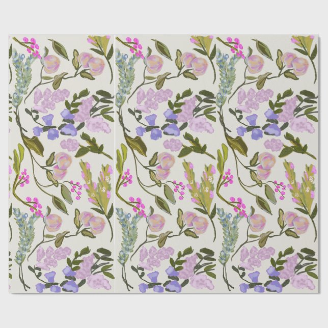 Floral Summer Peach Wrapping Paper (Flat)