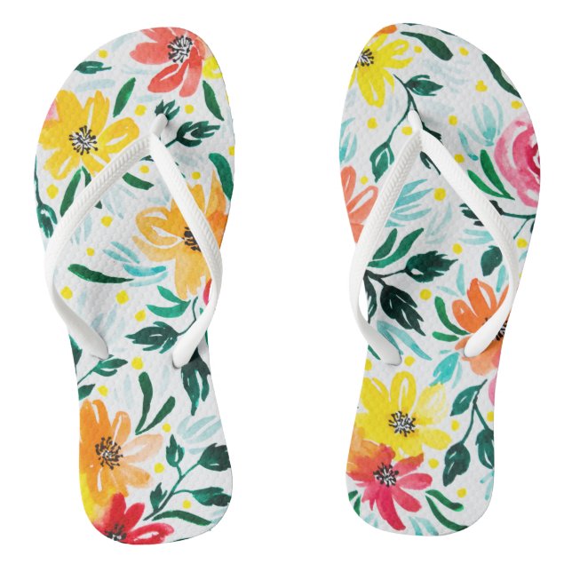 Floral Summery Watercolor Flowers Illustration Jandals (Footbed)