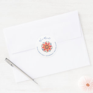 Floral Sunburst Moving Announcement Classic Round Sticker