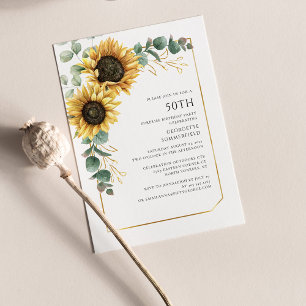 Floral Sunflower 50th Birthday Invitation
