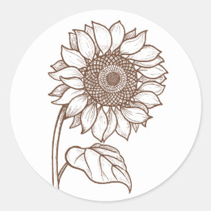Floral Sunflower Brown Flower Botanical Wedding Classic Round Sticker