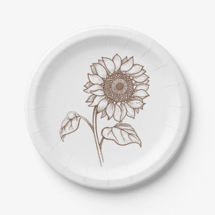 Floral Sunflower Brown Flower Rustic Wedding Party Paper Plate
