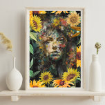 Floral  Sunflower Collage Yellow Woman Portrait Poster<br><div class="desc">This is an outstanding Artwork (wall art) showing a woman with a very nice Floral (Botanical) backgound with plenty of sunflowers and other plants. The vivacity of colours , mainly the yellow of sunflowers, will bring life to your homes and to your hearts. The deep and almost enigmatic look of...</div>