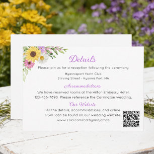 Floral Sunflower Daisy Garden Wedding Details Enclosure Card
