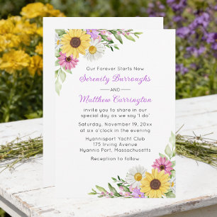 Floral Sunflower Daisy Wildflowers Wedding Invitation