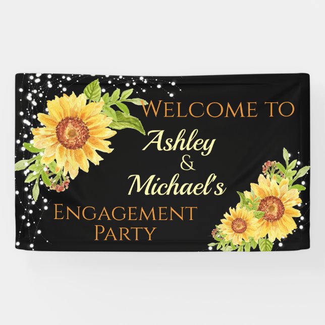 Floral Sunflower Engagement Party Celebration Banner (Horizontal)