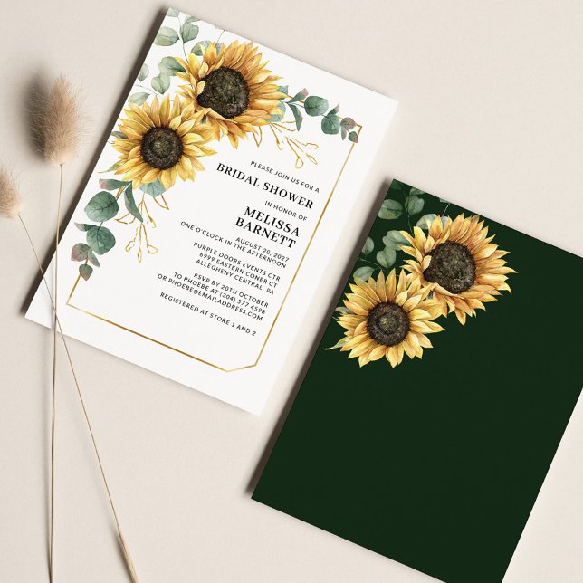 Floral Sunflower Eucalyptus Bridal Shower Invite (Eucalyptus Sunflower Bridal Shower Front and back alt view)