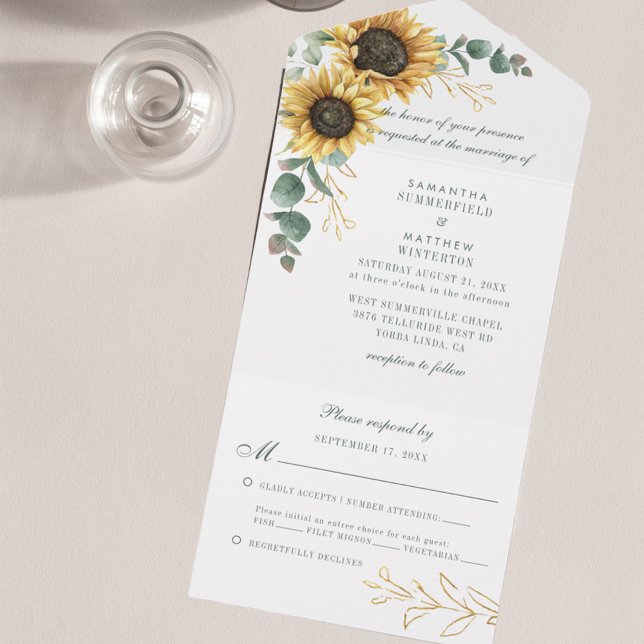 Floral Sunflower Eucalyptus Elegant Wedding All In One Invitation (Sunflower Floral Eucalyptus Greenery Wedding All-in-One Invitation)
