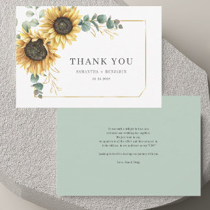 Floral Sunflower Eucalyptus Foliage Wedding Thank You Card