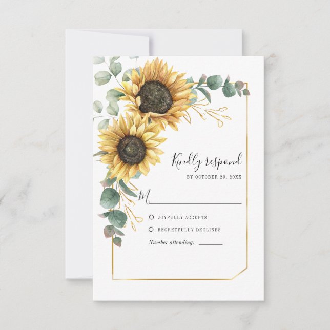 Floral Sunflower Eucalyptus Geometric Greenery RSVP Card (Front)