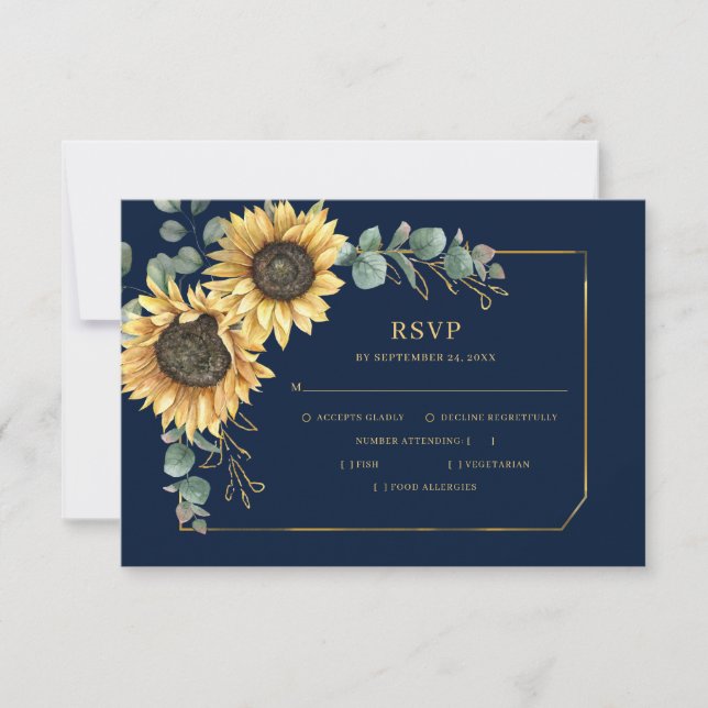 Floral Sunflower Eucalyptus Geometric RSVP Card (Front)