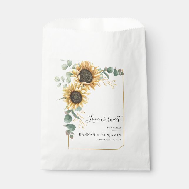 Floral Sunflower Eucalyptus Greenery Wedding Favour Bags (Front)