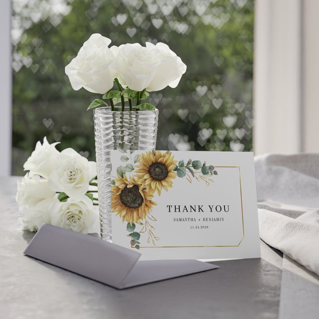 Floral Sunflower Eucalyptus Greenery Wedding Thank You Card (Floral Greenery Sunflower Wedding Thank You)