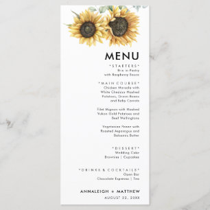 Floral Sunflower Eucalyptus Modern Wedding Menu