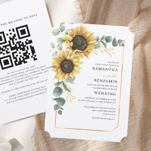 Floral Sunflower Eucalyptus QR Code Rustic Wedding Invitation