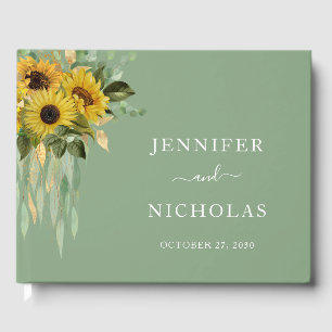 Floral Sunflower Eucalyptus Sage Green Wedding Guest Book