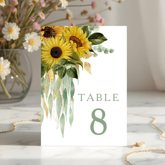 Floral Sunflower Eucalyptus Sage Green Wedding Table Number (Floral Sunflower Eucalyptus Sage Green Wedding Table Number)