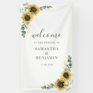 Floral Sunflower Eucalyptus Script Wedding Banner