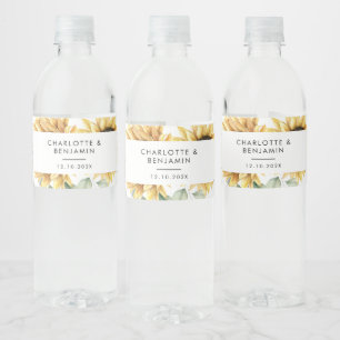 Floral Sunflower Eucalyptus Watercolor Wedding Water Bottle Label