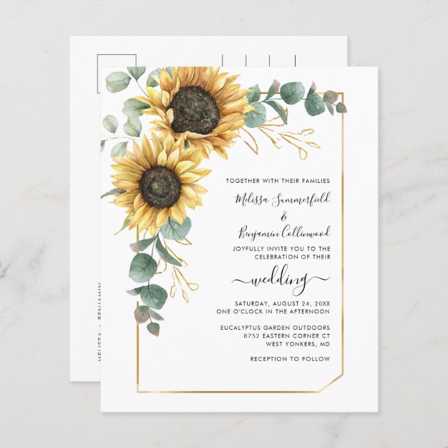 Floral Sunflower Eucalyptus Wedding Budget Invite (Front/Back)