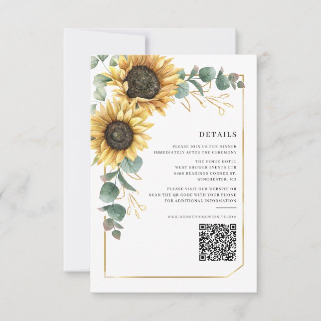 Floral Sunflower Eucalyptus Wedding Details Card (Front)