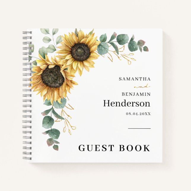 Floral Sunflower Eucalyptus Wedding Guest Book (Front)