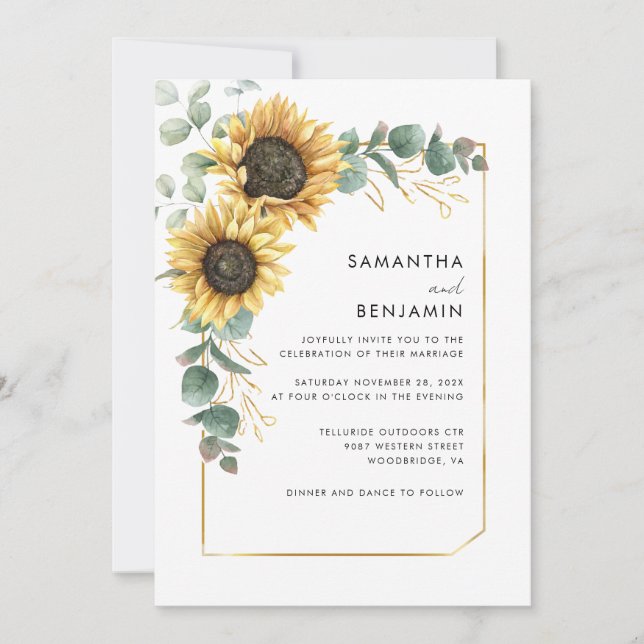 Floral Sunflower Eucalyptus Wedding Invitation (Front)