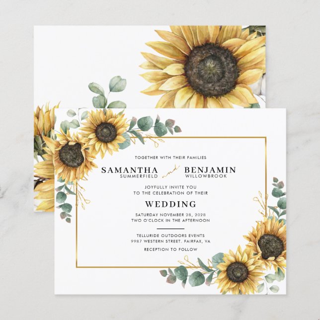 Floral Sunflower Eucalyptus Wedding Invitation (Front/Back)