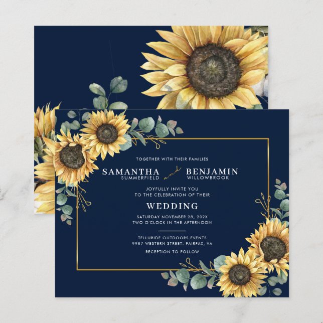 Floral Sunflower Eucalyptus Wedding Invitation (Front/Back)