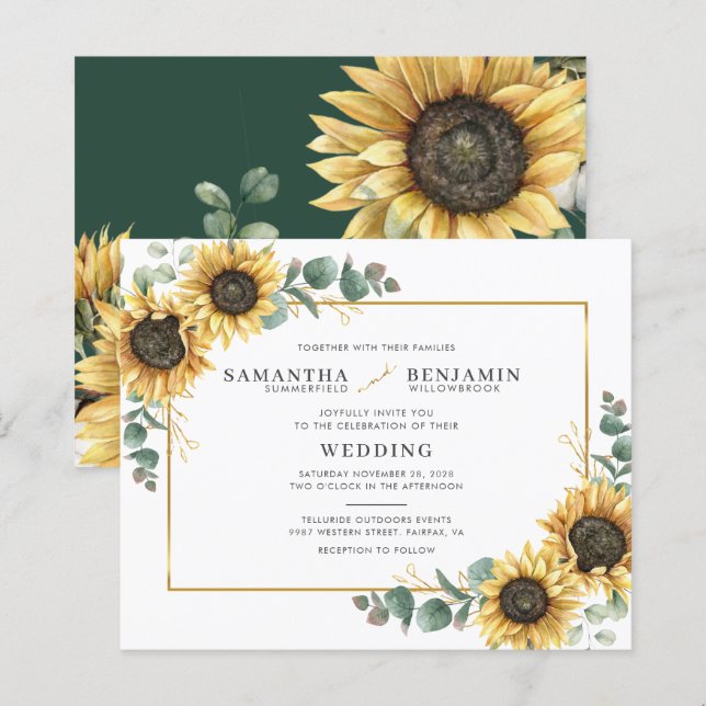 Floral Sunflower Eucalyptus Wedding Invitation (Front/Back)