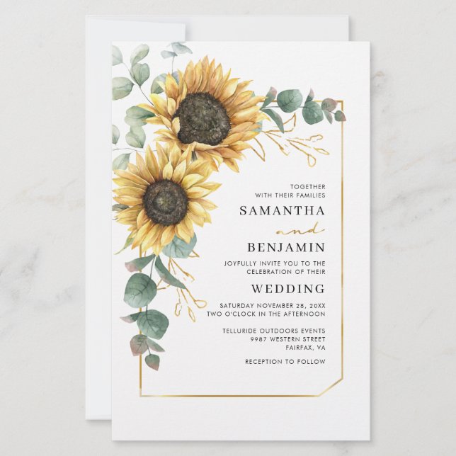 Floral Sunflower Eucalyptus Wedding Invitation (Front)