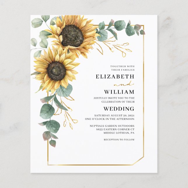 Floral Sunflower Eucalyptus Wedding Invitation Flyer (Front)