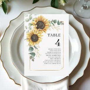 Floral Sunflower Eucalyptus Wedding Table Number
