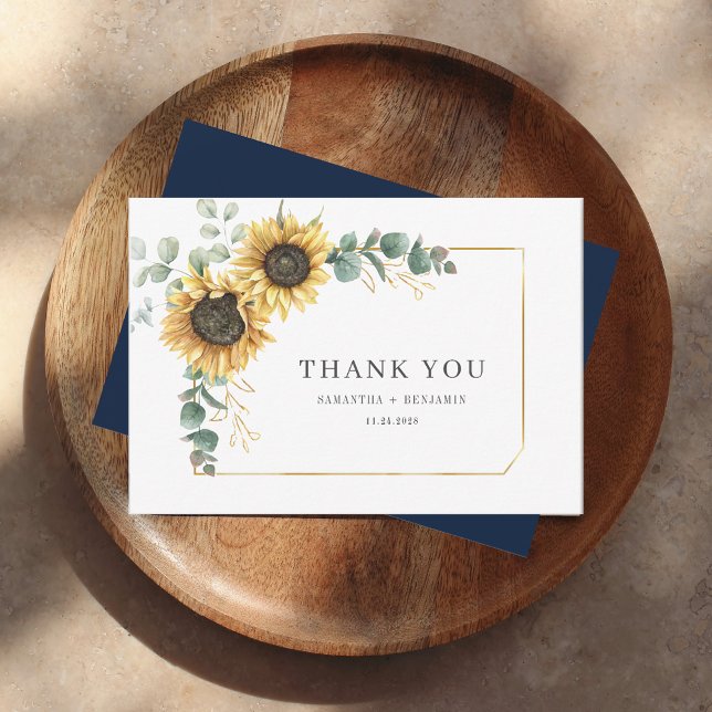 Floral Sunflower Eucalyptus Wedding Thank You Card (Floral Sunflower Greenery Wedding Thank You Card)