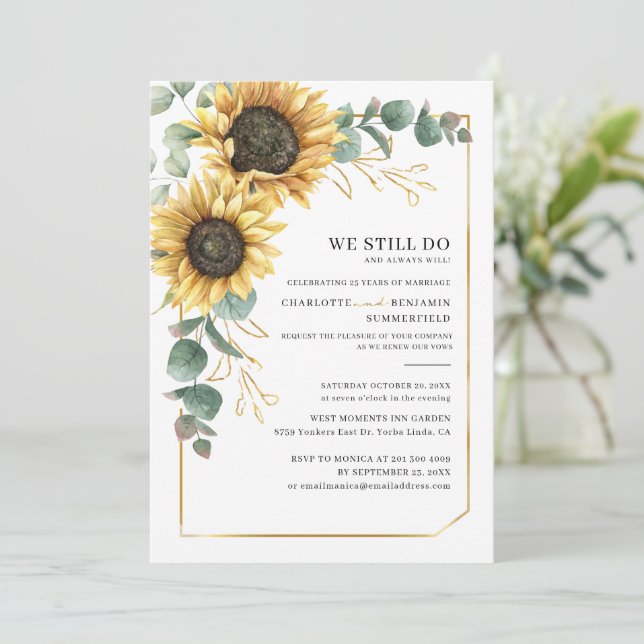 Floral Sunflower Eucalyptus Wedding Vow Renewal Invitation (Standing Front)
