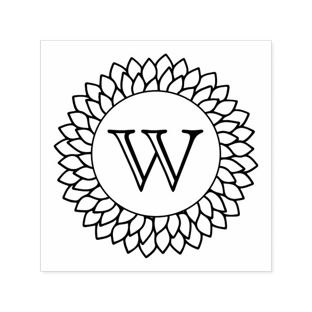 Floral Sunflower Frame One Initial Monogram Self-inking Stamp (Design)