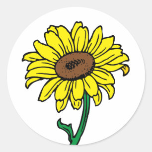 Floral Sunflower Gold Yellow, Green Flower Wedding Classic Round Sticker
